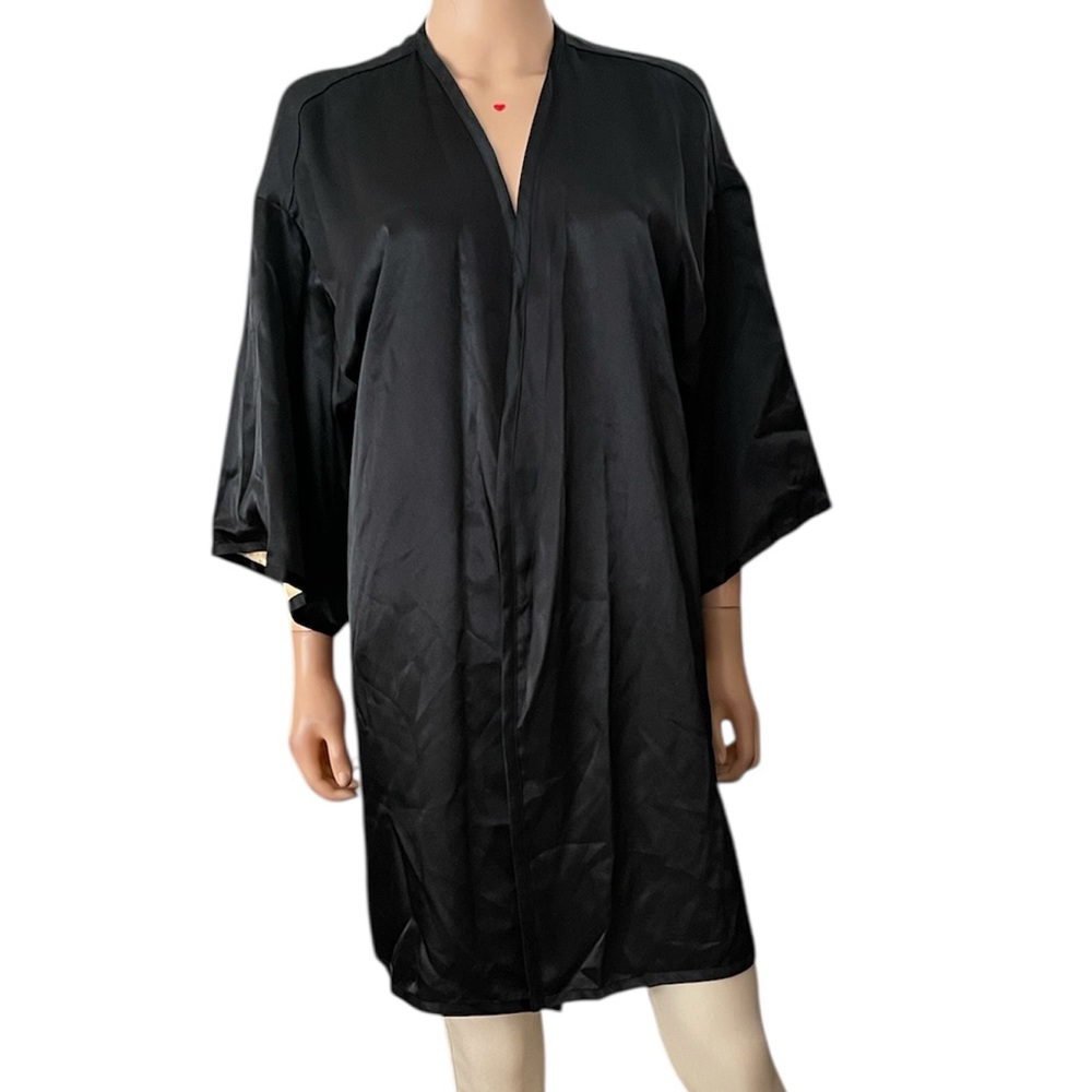 Natori Black Satin Robe with Gold Lining